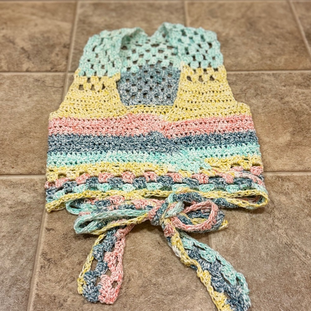 Handmade Crochet Halter Top Pastel Striped Boho‎ Festival Crop XS S
